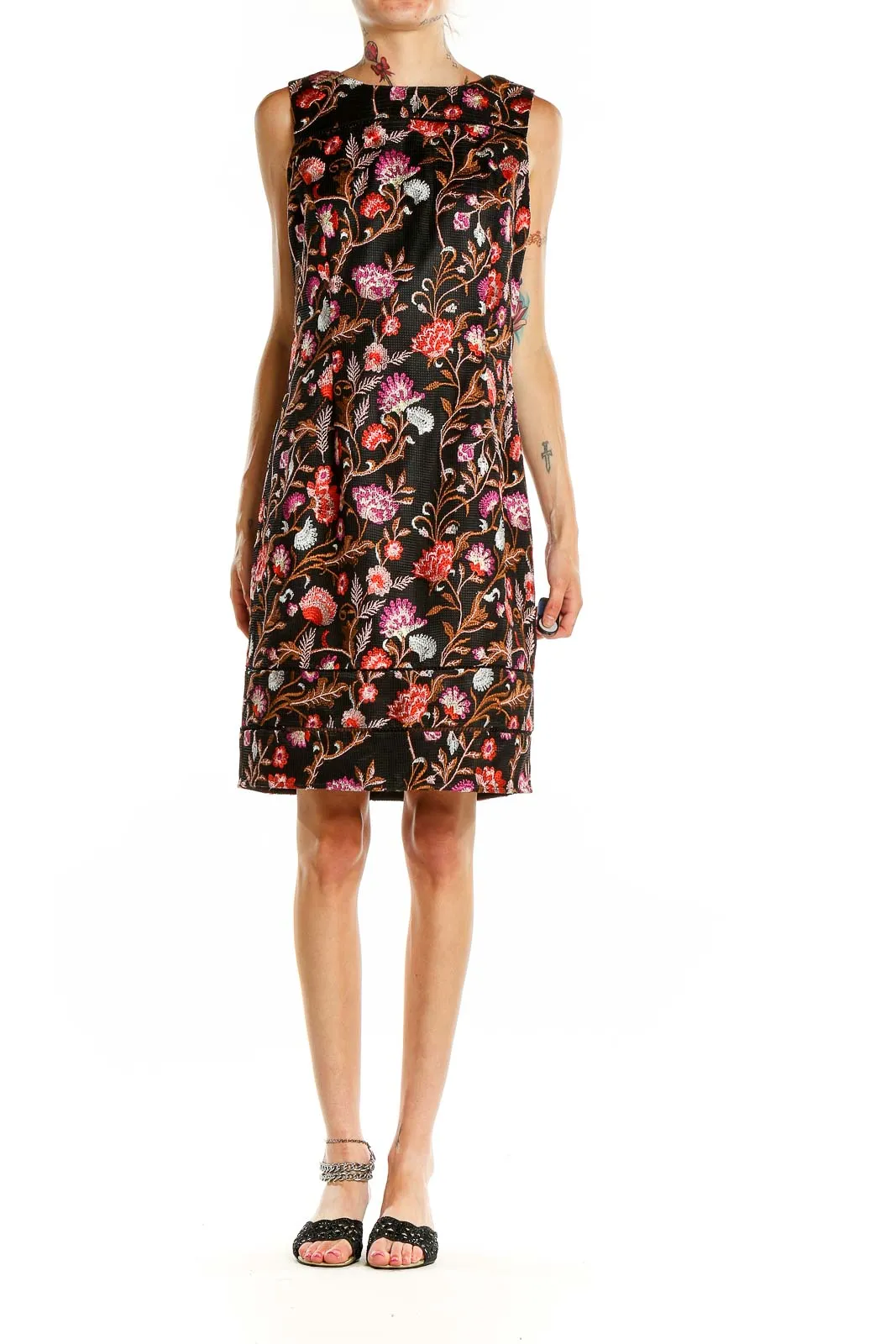 Black Floral Embroidered Sleeveless Dress