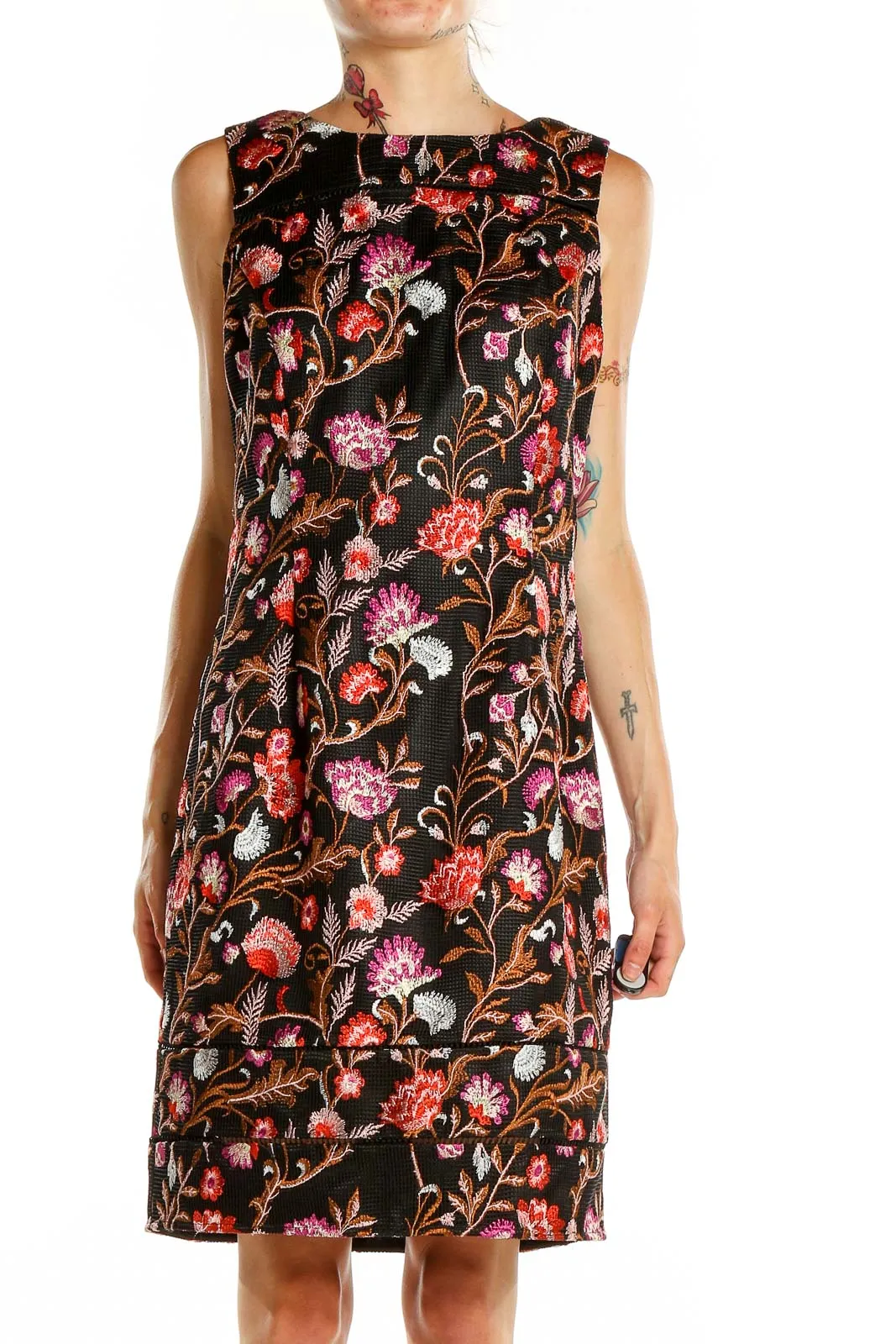 Black Floral Embroidered Sleeveless Dress