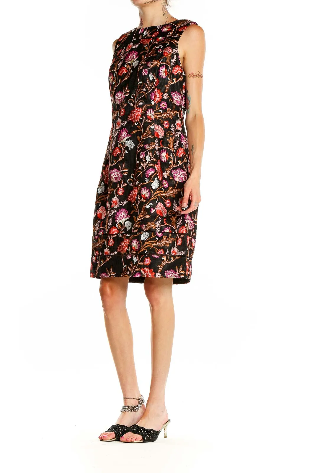 Black Floral Embroidered Sleeveless Dress