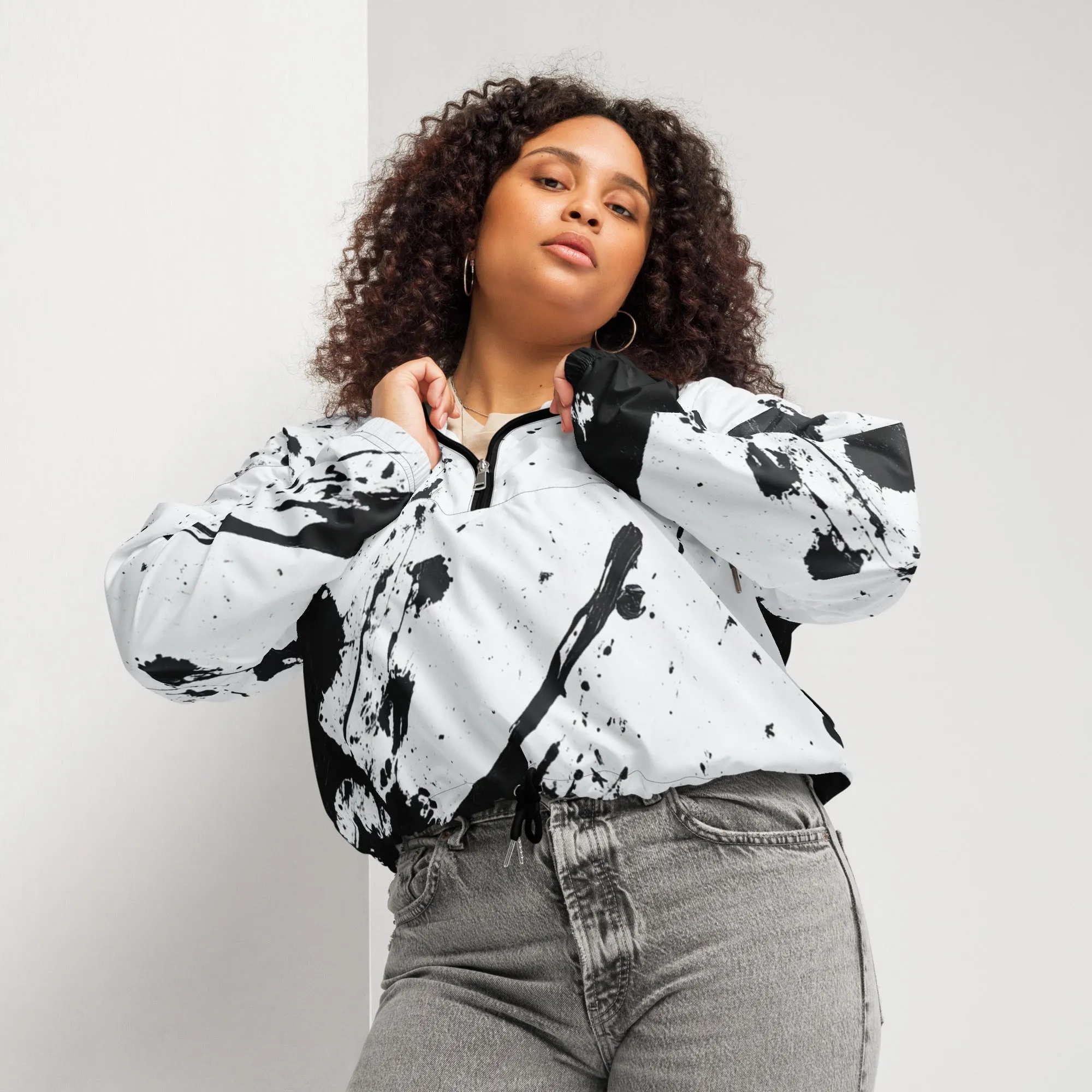 DUO MODERN "Ink Storm" Women's Cropped Windbreaker
