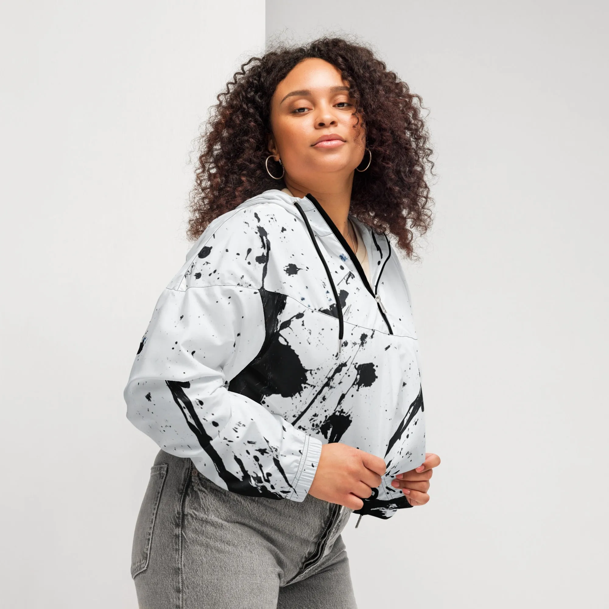 DUO MODERN "Ink Storm" Women's Cropped Windbreaker