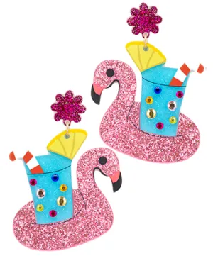 Glitter Flamingo & Drink Earrings