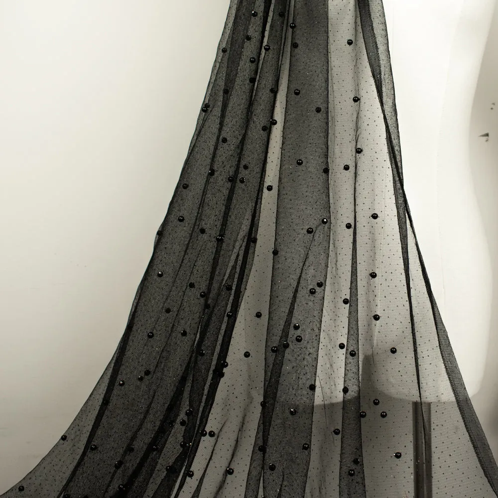 Glitter Tulle Pearl Netting Black