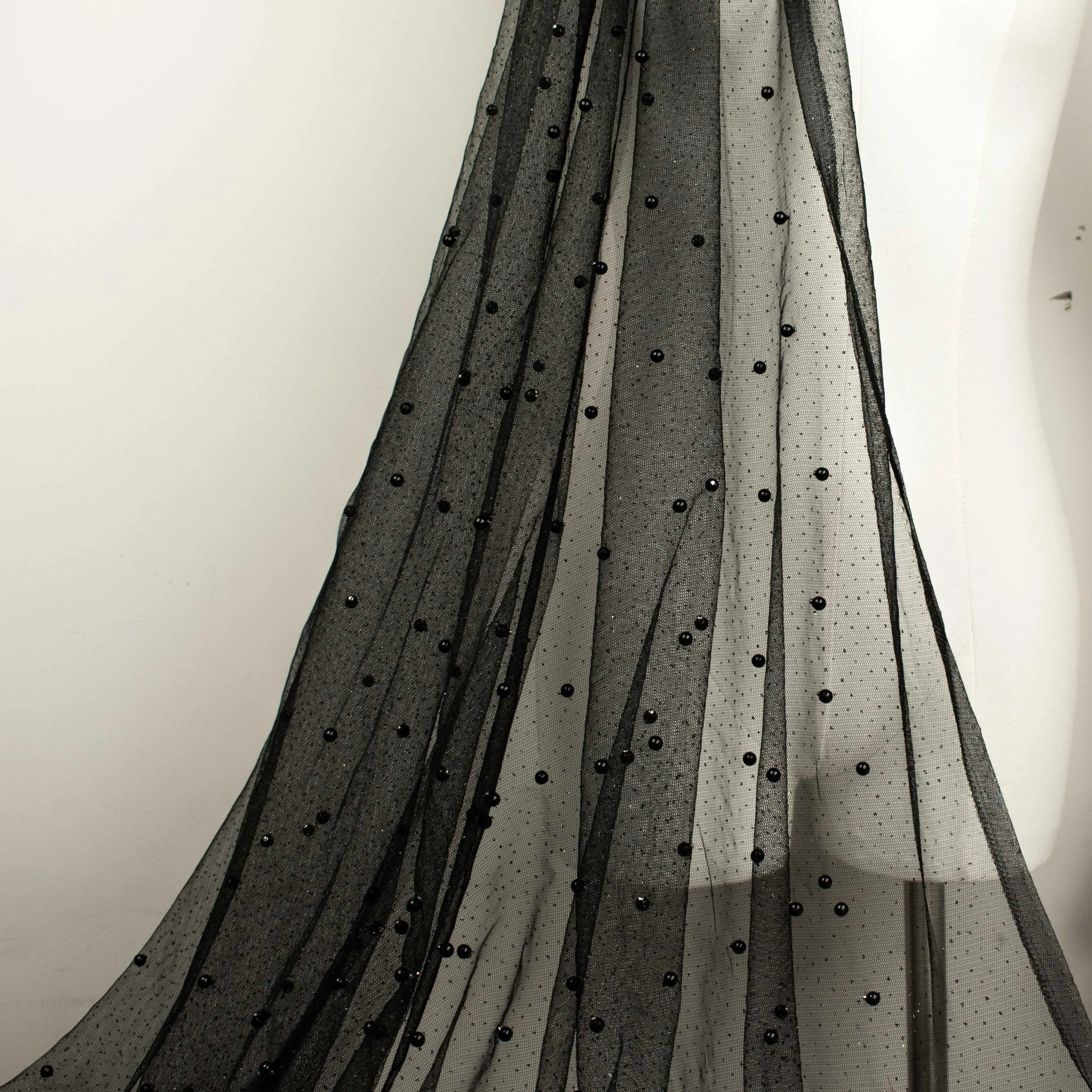 Glitter Tulle Pearl Netting Black