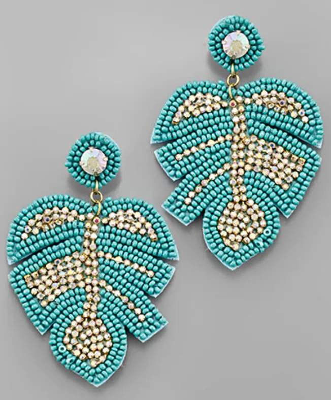 Leaf Bead & Crystal Earrings