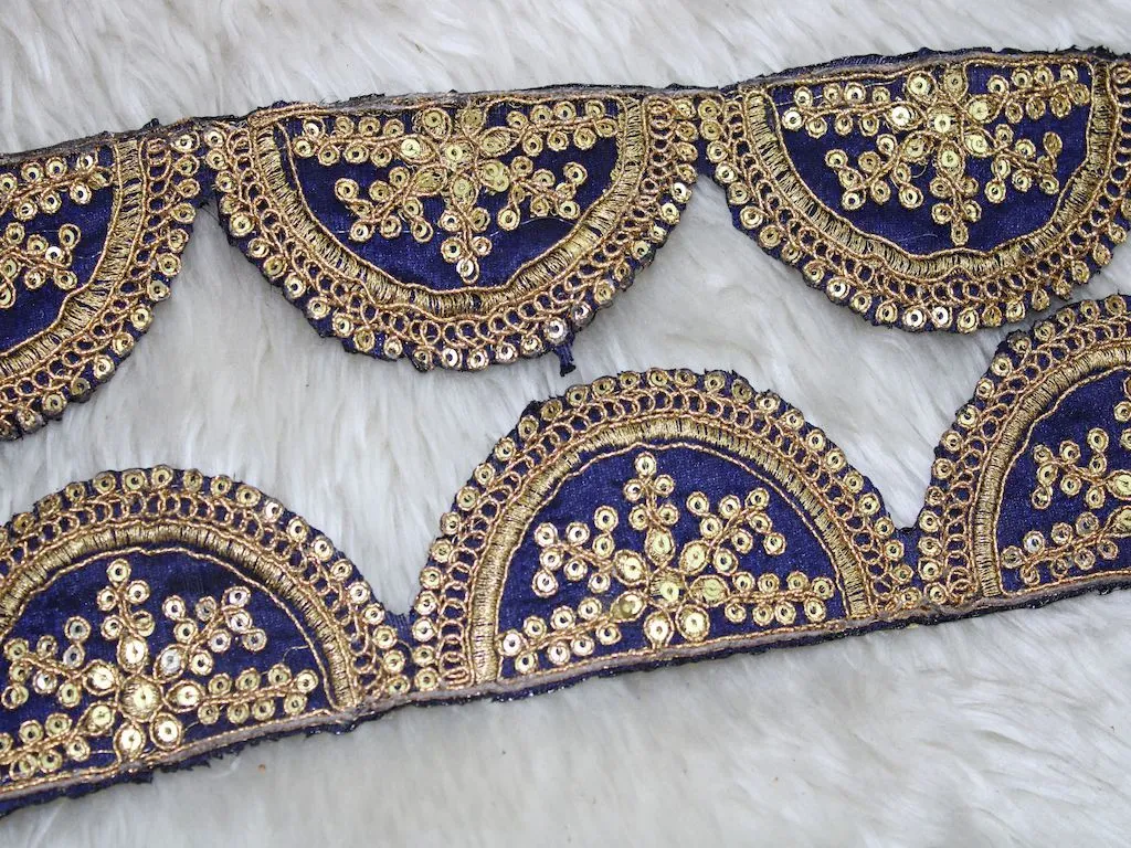 Navy Blue Fancy Sequins and Zari Work Embroidered Border