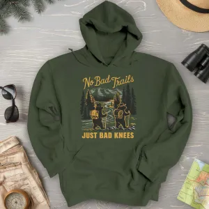 No Bad Trails Just Bad Knees Funny Hiking Hoodie