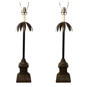 Table Lamp Palm Tree Design, Bronze, Pair