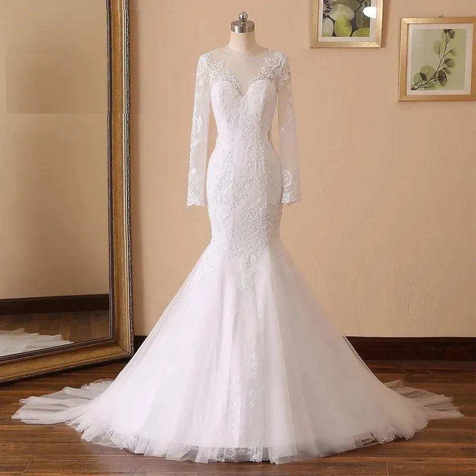 Vintage Sexy Sheer Back Lace/Tulle Trumpet Wedding Gown All Sizes/Colors