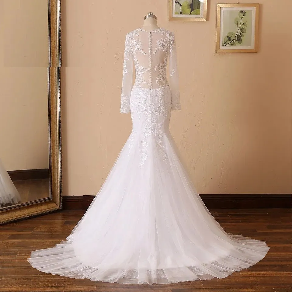 Vintage Sexy Sheer Back Lace/Tulle Trumpet Wedding Gown All Sizes/Colors