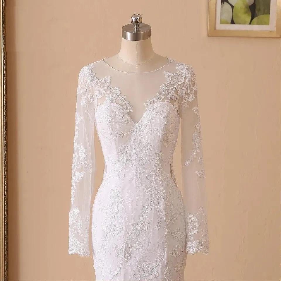 Vintage Sexy Sheer Back Lace/Tulle Trumpet Wedding Gown All Sizes/Colors