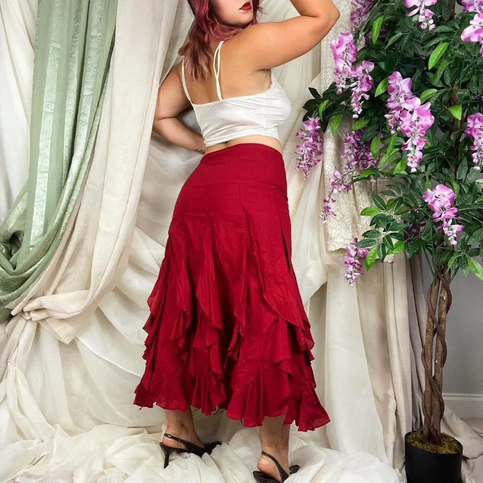Y2K Red Ruffle Salsa Skirt (Medium)