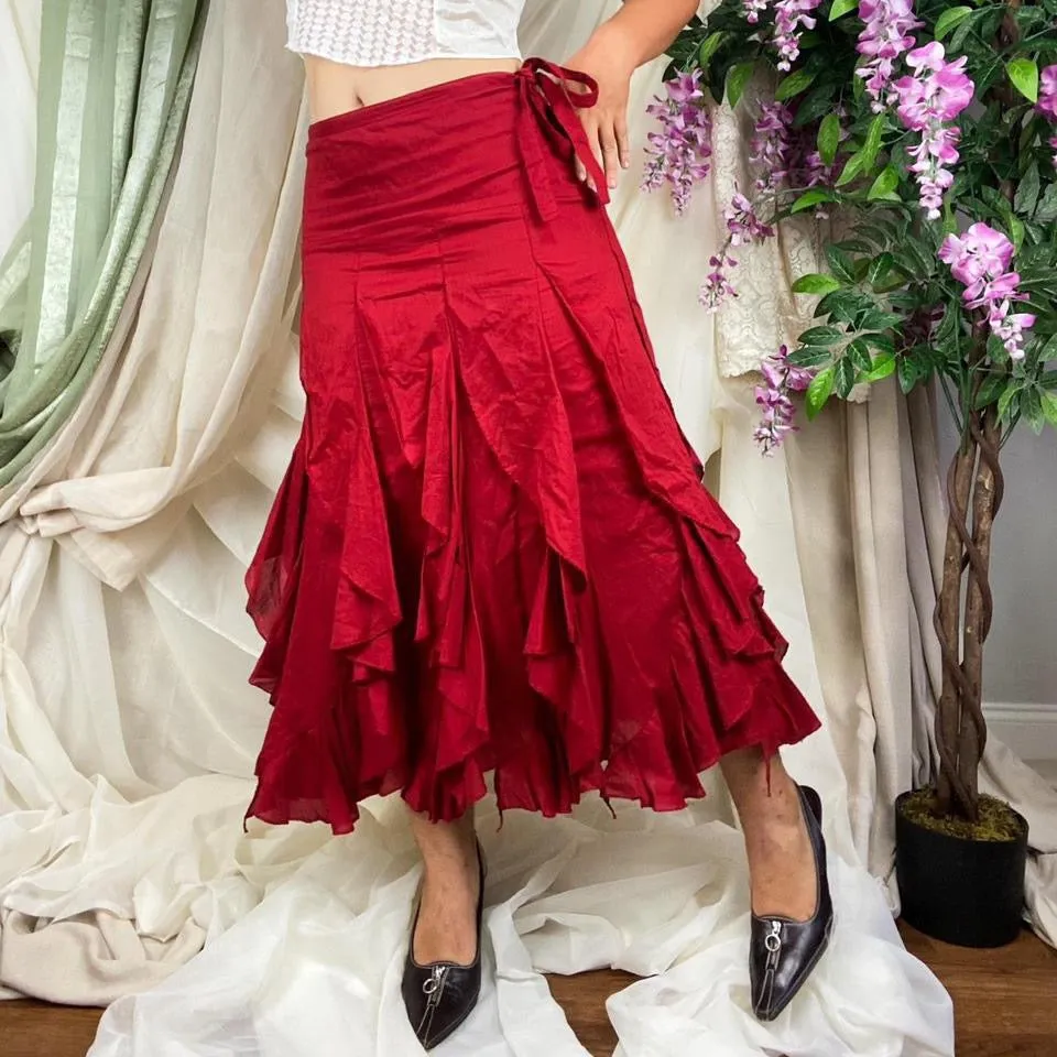 Y2K Red Ruffle Salsa Skirt (Medium)