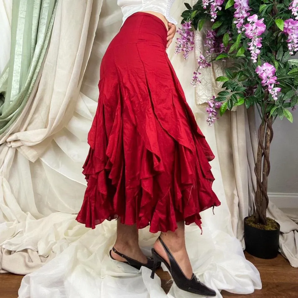 Y2K Red Ruffle Salsa Skirt (Medium)