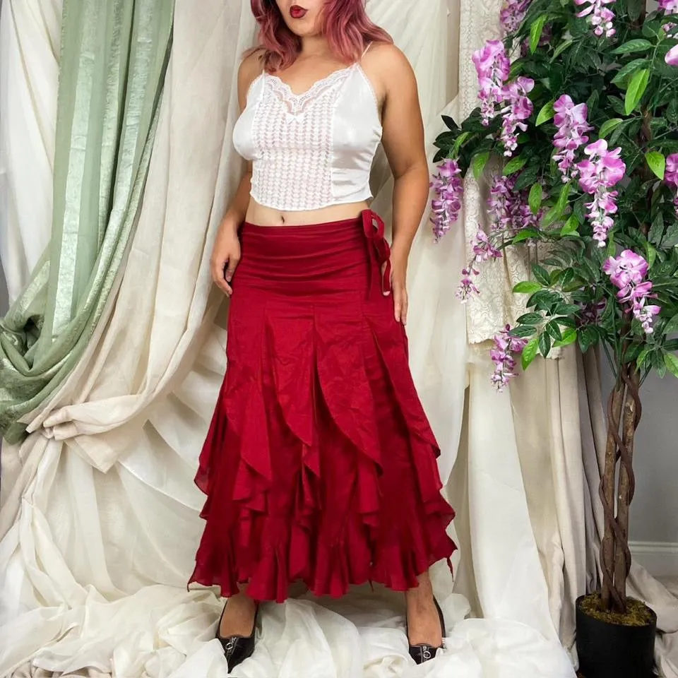 Y2K Red Ruffle Salsa Skirt (Medium)