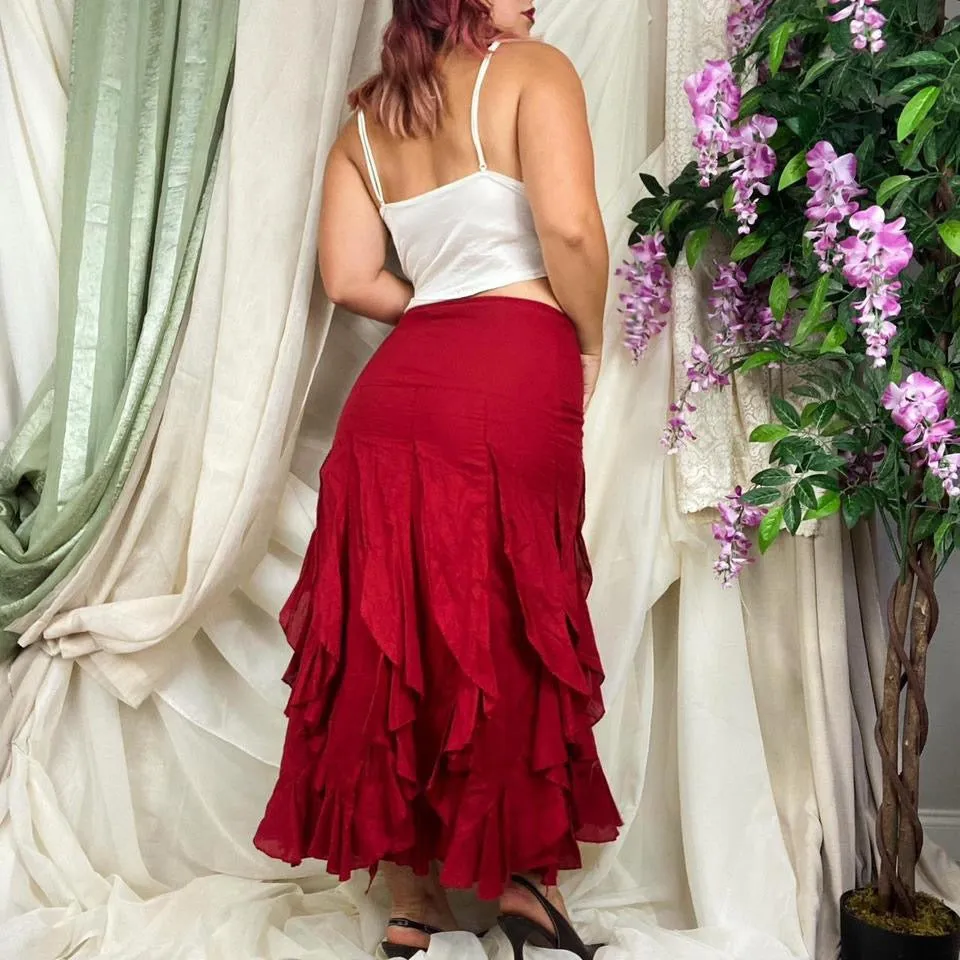 Y2K Red Ruffle Salsa Skirt (Medium)