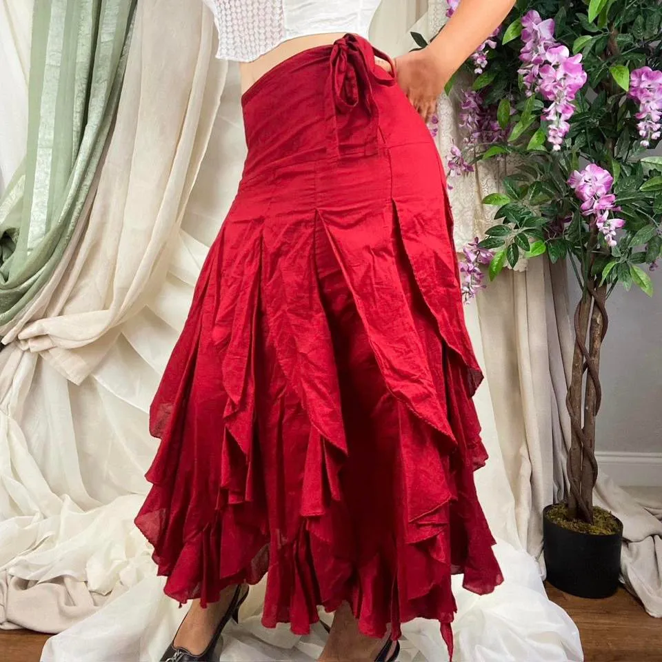 Y2K Red Ruffle Salsa Skirt (Medium)