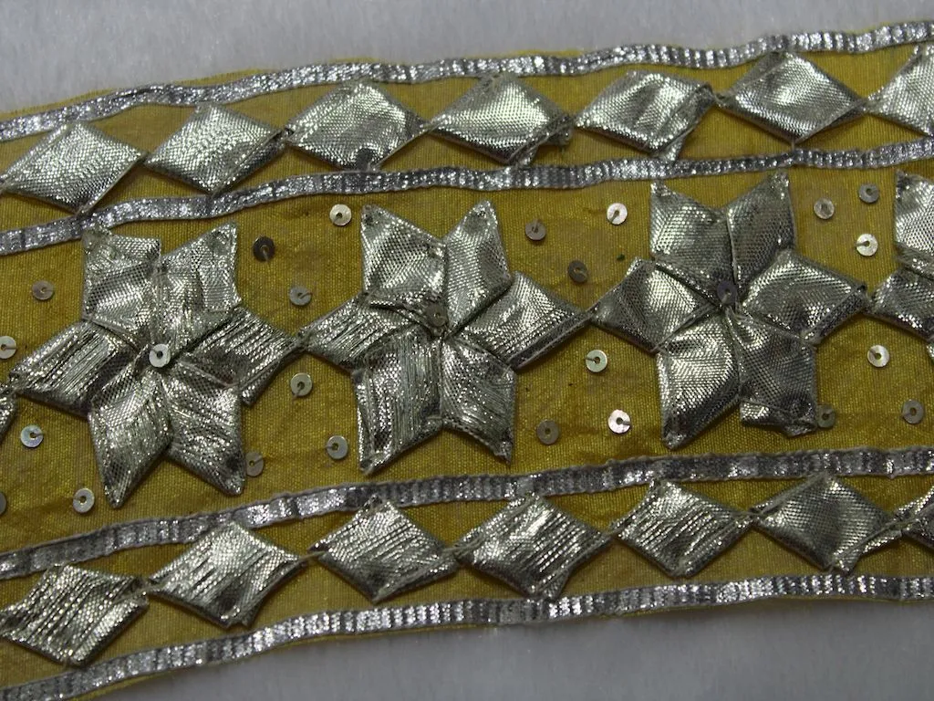 Yellow Floral Gota Work Embroidered Border